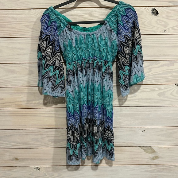 Judith March Blue Green Off-Shoulder Sundress - Picture 3 of 6